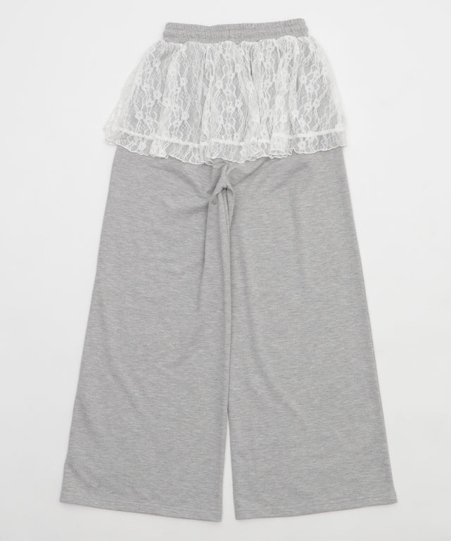 レースレイヤードスウェットパンツ