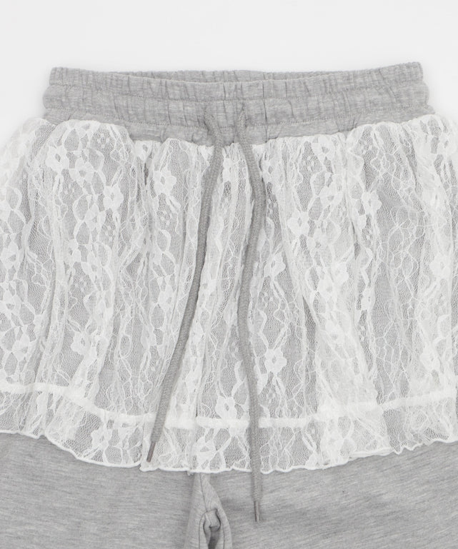 レースレイヤードスウェットパンツ