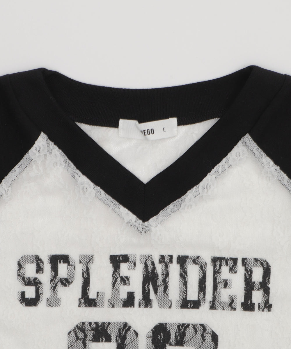 ラグランレースサイドドロストショートT