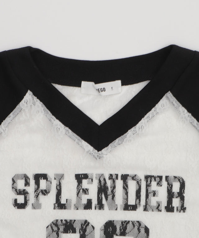 ラグランレースサイドドロストショートT