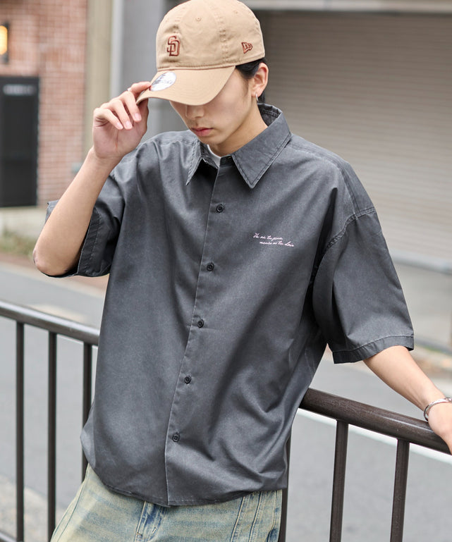 ピグメントDRYシャツ/グレーソノタ モデル：178cm L着用