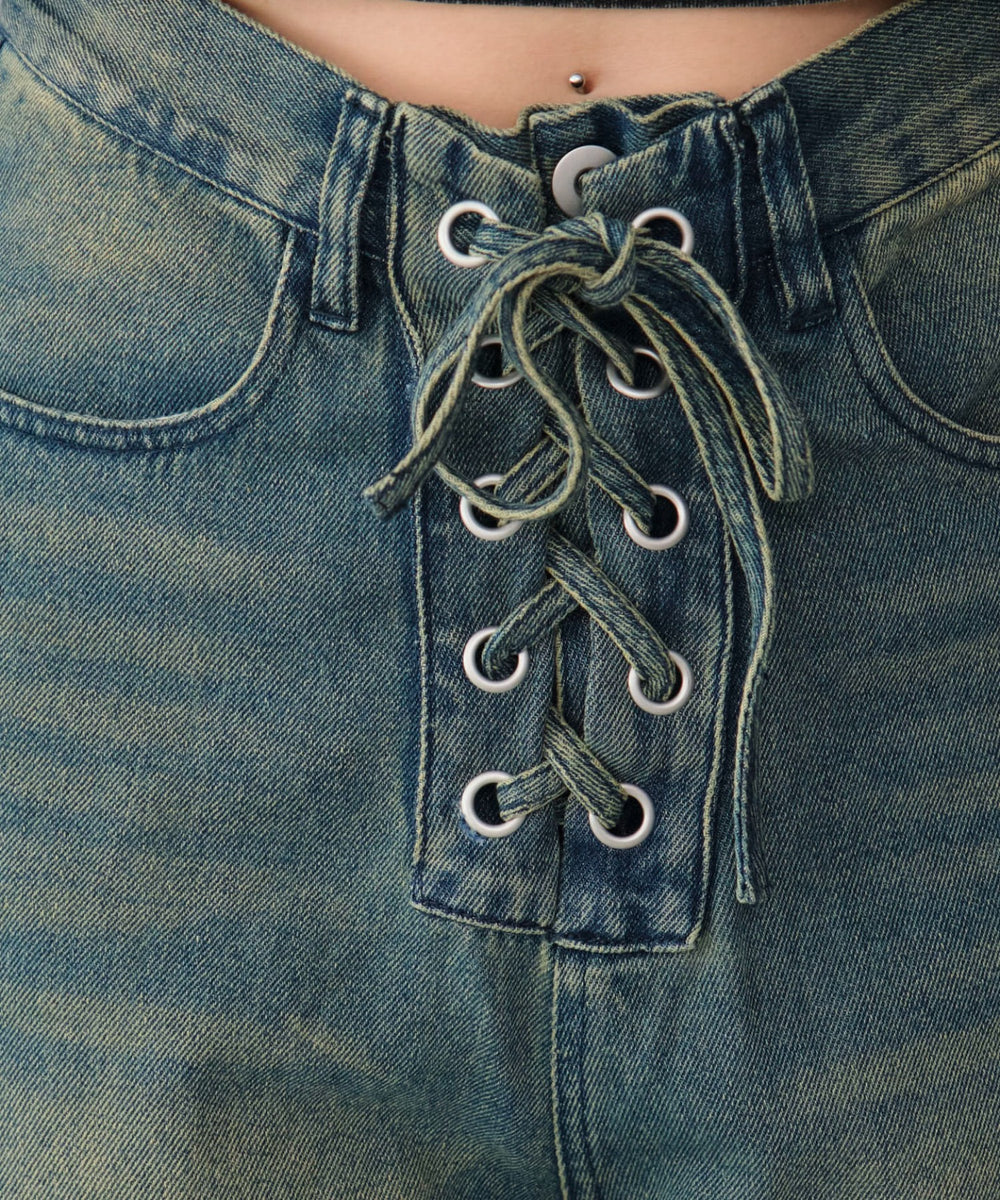 レースアップデニムパンツ