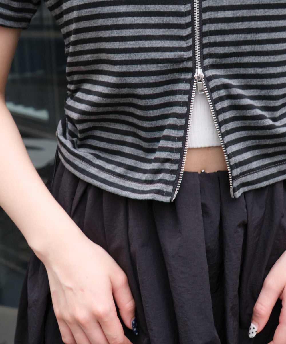 ボーダーサイドドロストWジップパーカー