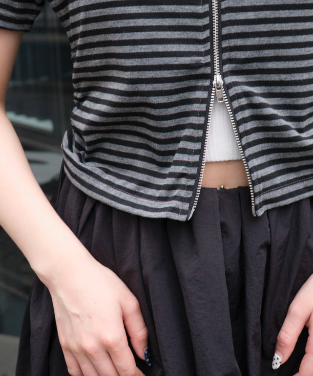 ボーダーサイドドロストWジップパーカー