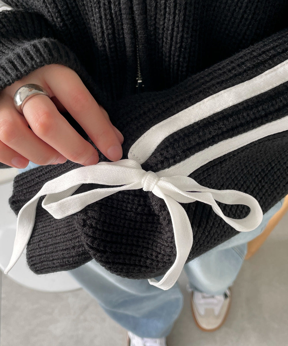 ラインリボンダブルジップニットパーカー