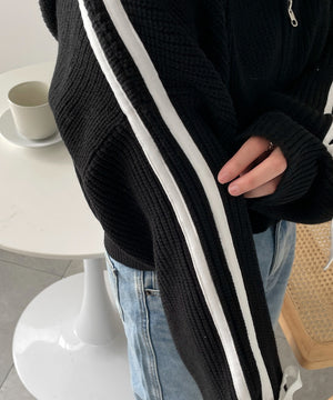 ラインリボンダブルジップニットパーカー