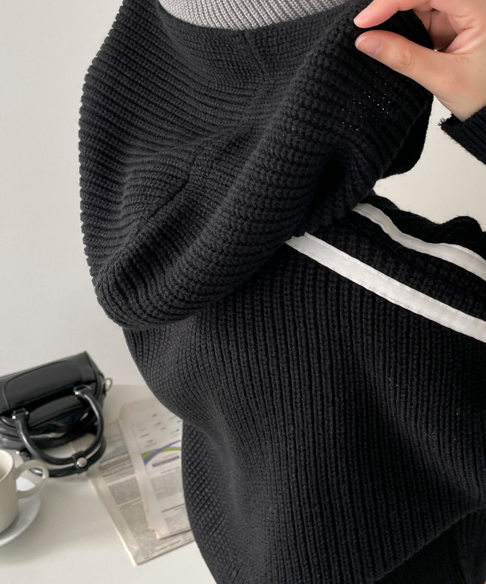 ラインリボンダブルジップニットパーカー