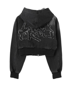 ヴィンテージウォッシュショートフードブルゾン