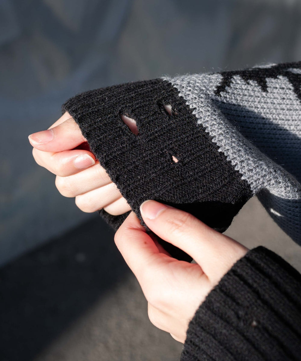 クロスダメージニットBIGブルゾン