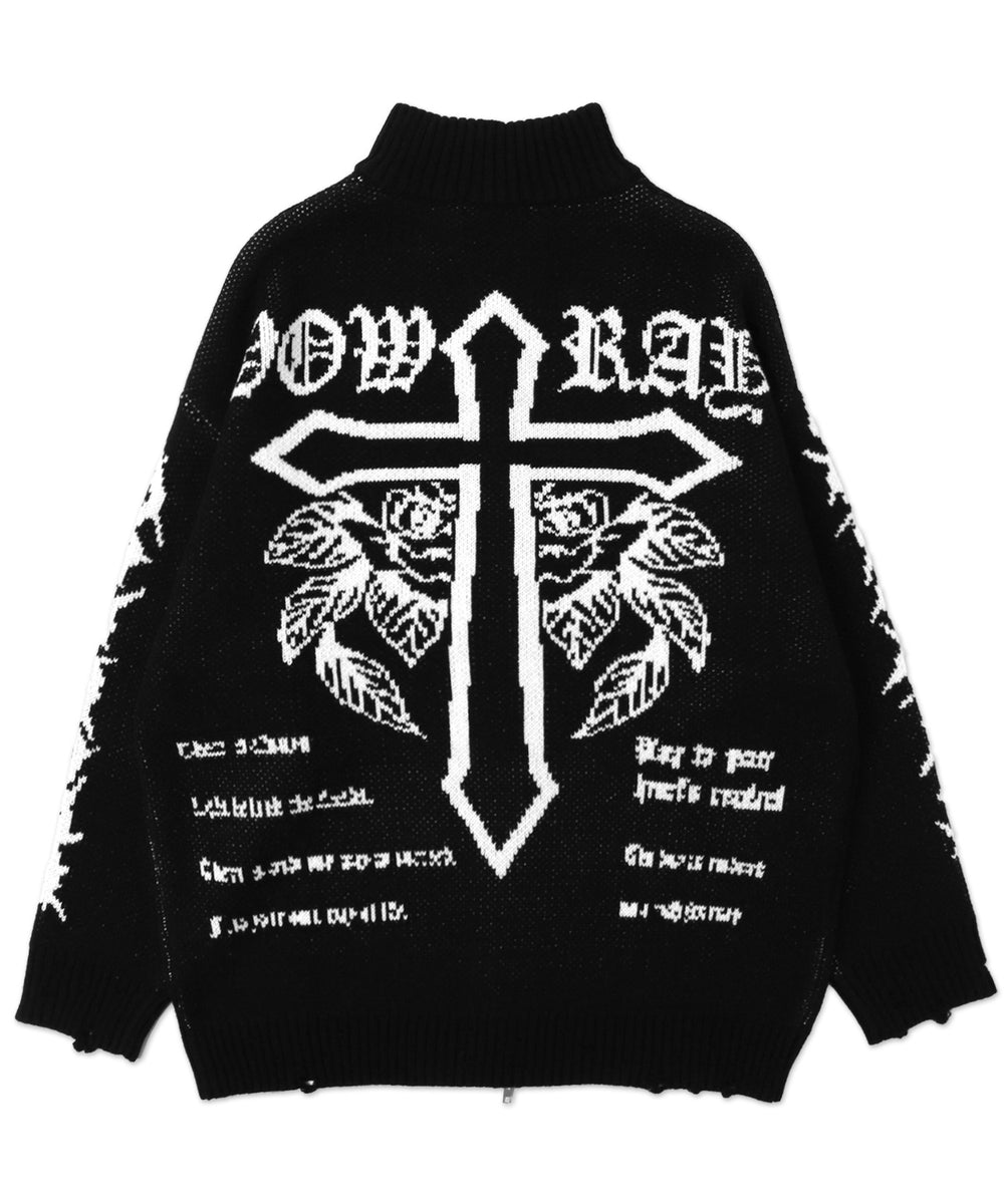 クロスダメージニットBIGブルゾン