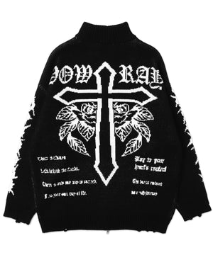 クロスダメージニットBIGブルゾン