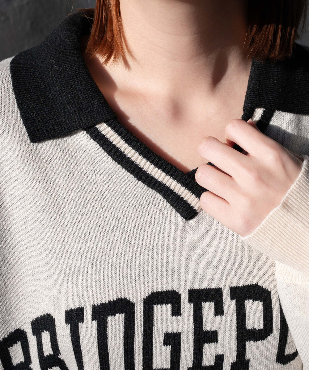 襟付きロゴジャガードニット