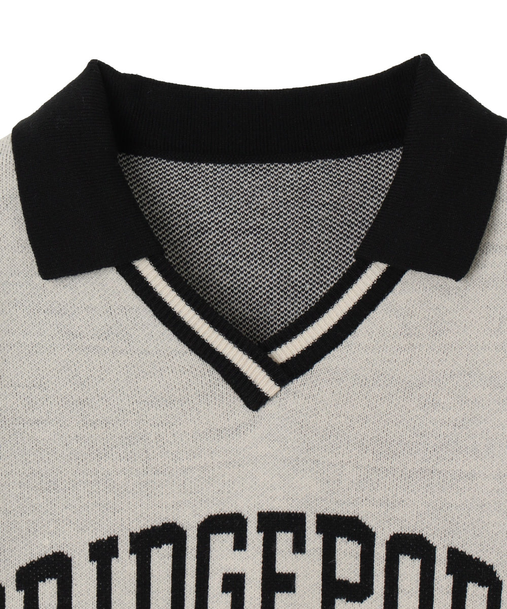 襟付きロゴジャガードニット