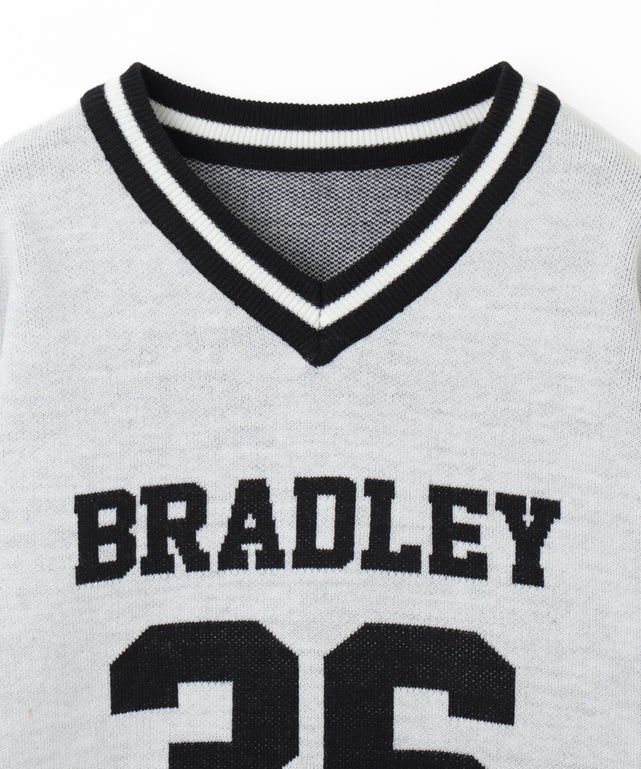 ナンバリングジャガードVネックニット