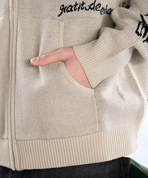 ジャガードグラフィックニットZIPパーカー