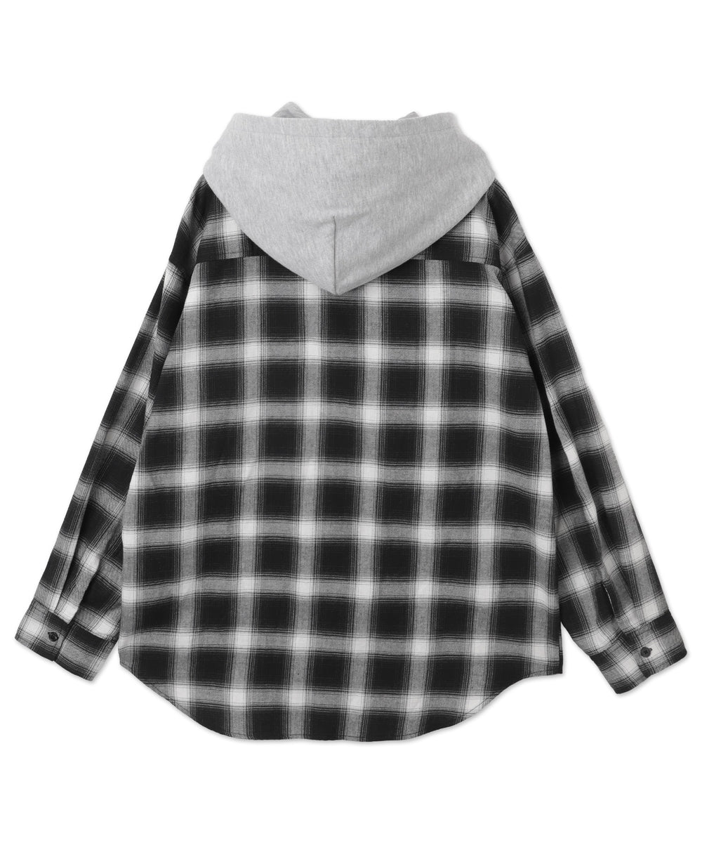 裏毛フードチェックシャツ