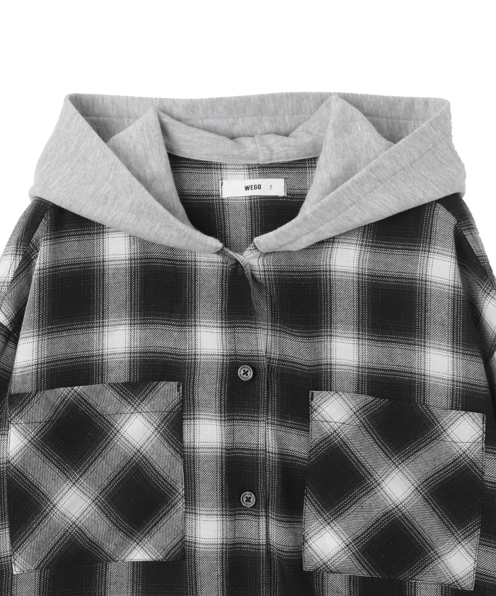 裏毛フードチェックシャツ