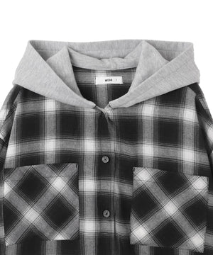 裏毛フードチェックシャツ