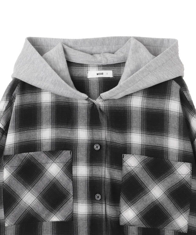 裏毛フードチェックシャツ