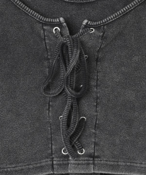 ヴィンテージライクレースアップトップス