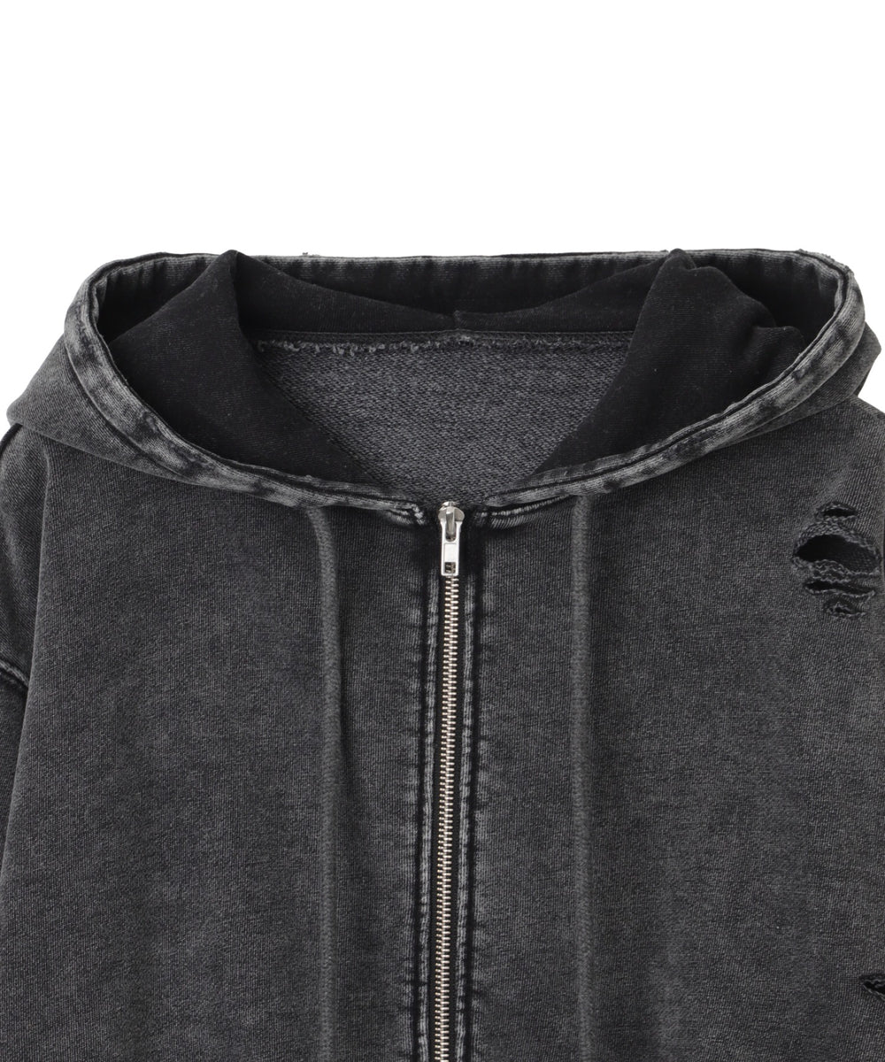 ダメージショートジップパーカー
