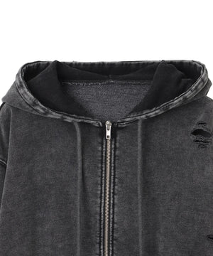 ダメージショートジップパーカー