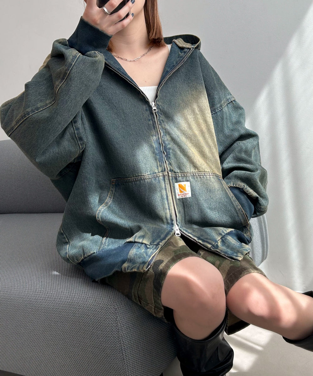 デニム中濃加工(インディゴ中濃オーバーダイ)　モデル:155cm F着用