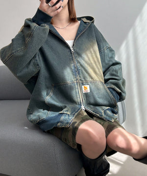 デニム中濃加工(インディゴ中濃オーバーダイ)　モデル:155cm F着用