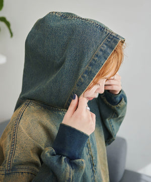 ヴィンテージウォッシュデニムBIGフードブルゾン