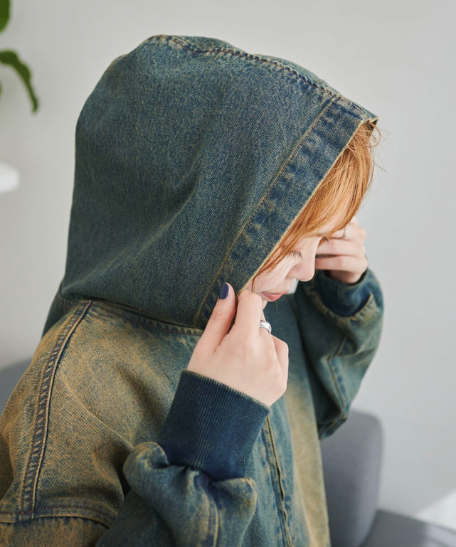 ヴィンテージウォッシュデニムBIGフードブルゾン