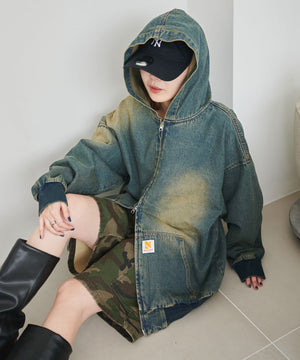 デニム中濃加工(インディゴ中濃オーバーダイ)　モデル:155cm F着用