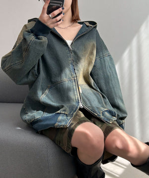 デニム中濃加工(インディゴ中濃オーバーダイ)　モデル:155cm F着用