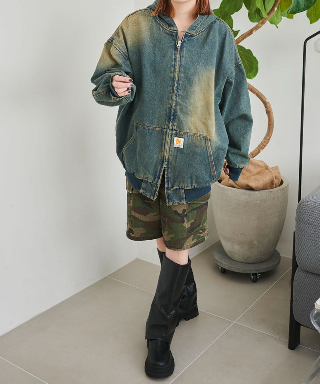 デニム中濃加工(インディゴ中濃オーバーダイ)　モデル:155cm F着用