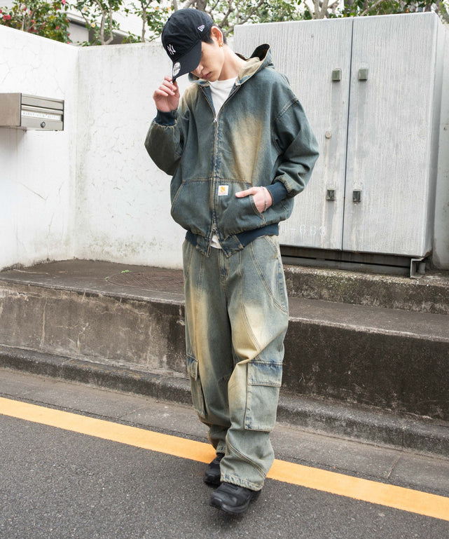 デニム中濃加工(インディゴ中濃オーバーダイ) モデル：180cm F着用