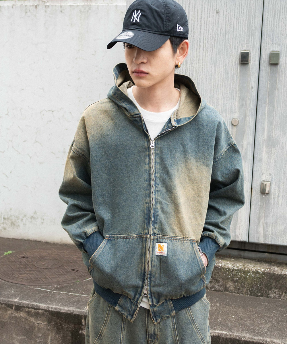 デニム中濃加工(インディゴ中濃オーバーダイ) モデル：180cm F着用