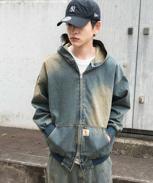 デニム中濃加工(インディゴ中濃オーバーダイ) モデル：180cm F着用