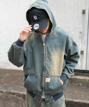 デニム中濃加工(インディゴ中濃オーバーダイ) モデル：180cm F着用