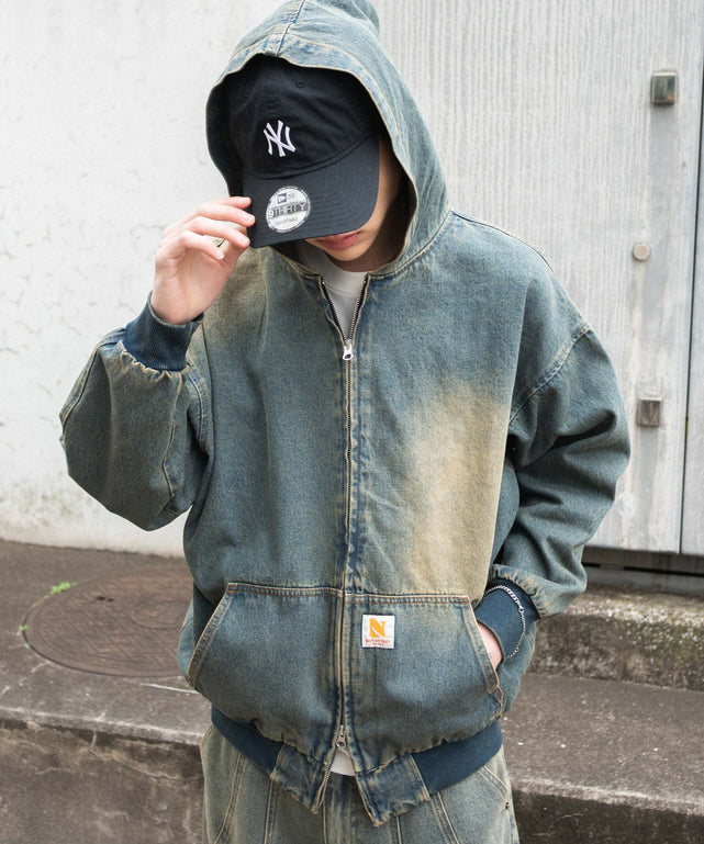 デニム中濃加工(インディゴ中濃オーバーダイ) モデル：180cm F着用