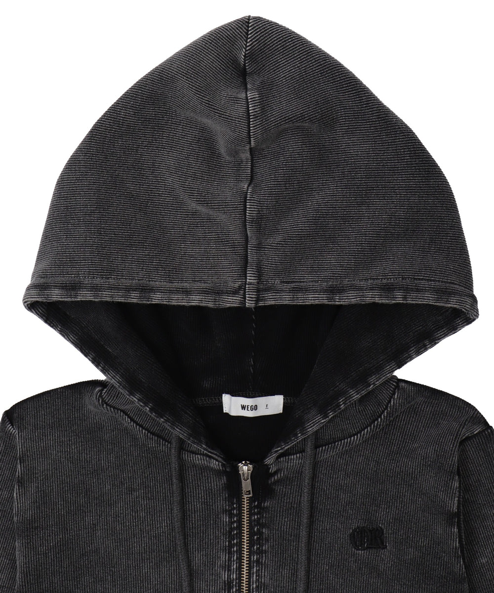 ワンポイント刺繍Wジップリブパーカー