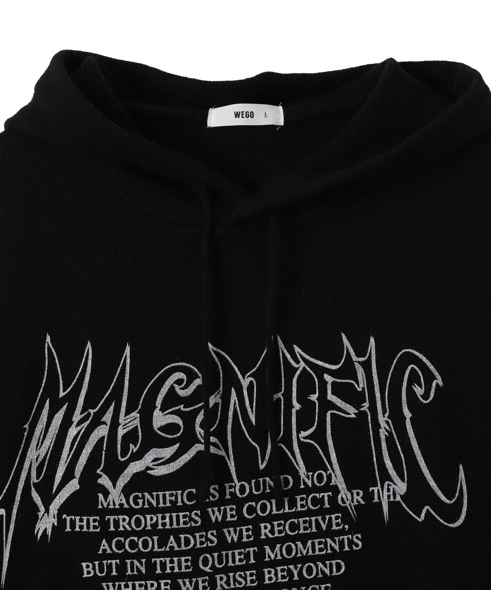 グラフィックプリントニットパーカー