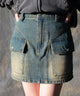 ヴィンテージウォッシュカーゴミニスカート/デニム中濃加工　モデル:155cm　F着用