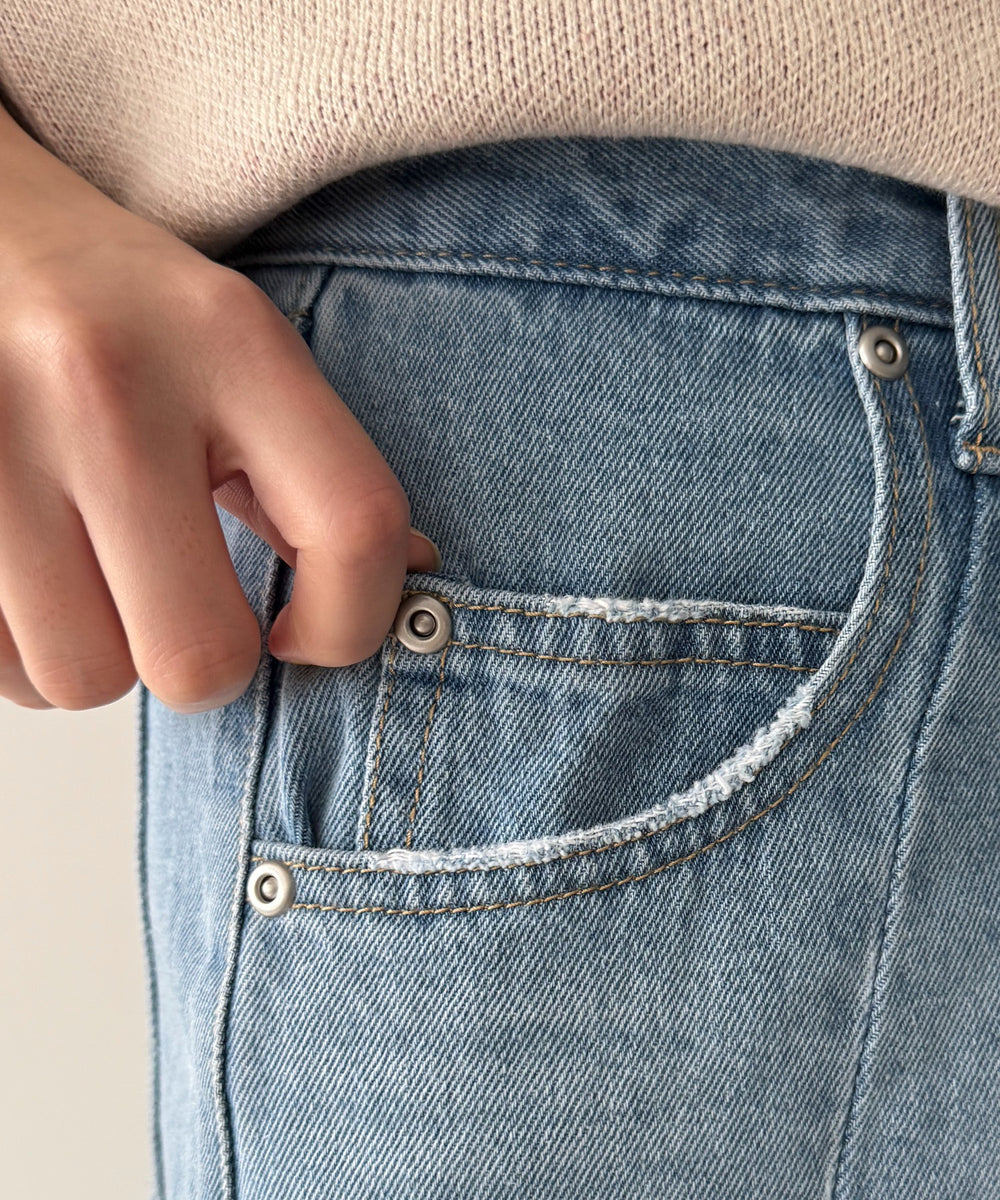 カーブラインバレルレッグデニムパンツ