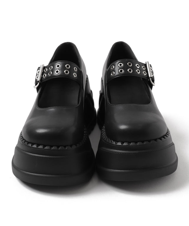 厚底ハトメワンストラップシューズ