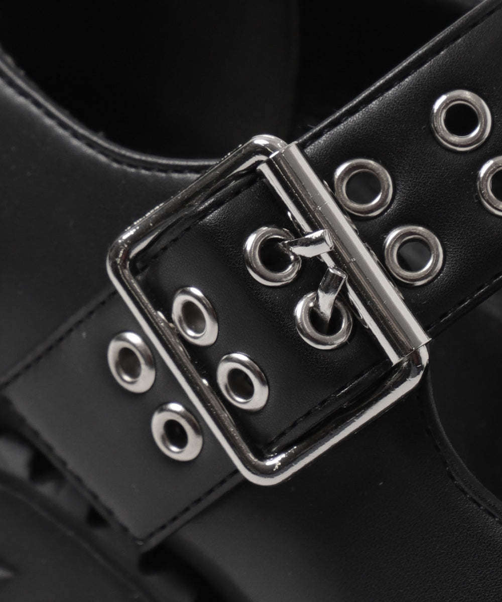 厚底ハトメワンストラップシューズ