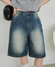 ヴィンテージウォッシュデニムハーフパンツ/デニム中濃(インディゴ中濃)　モデル:155cm M着用