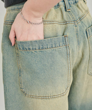 ヴィンテージウォッシュデニムハーフパンツ