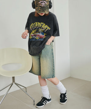 デニム淡加工(インディゴ淡オーバーダイ)　モデル:155cm M着用