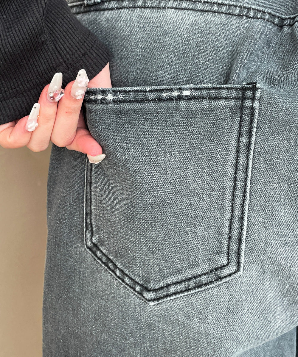 サイドカットデニムストレートパンツ