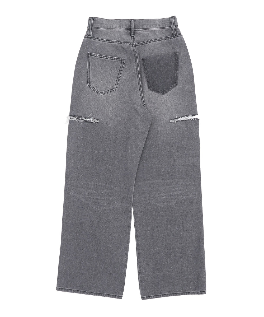 サイドカットデニムストレートパンツ