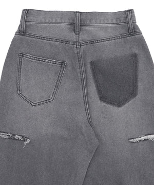 サイドカットデニムストレートパンツ